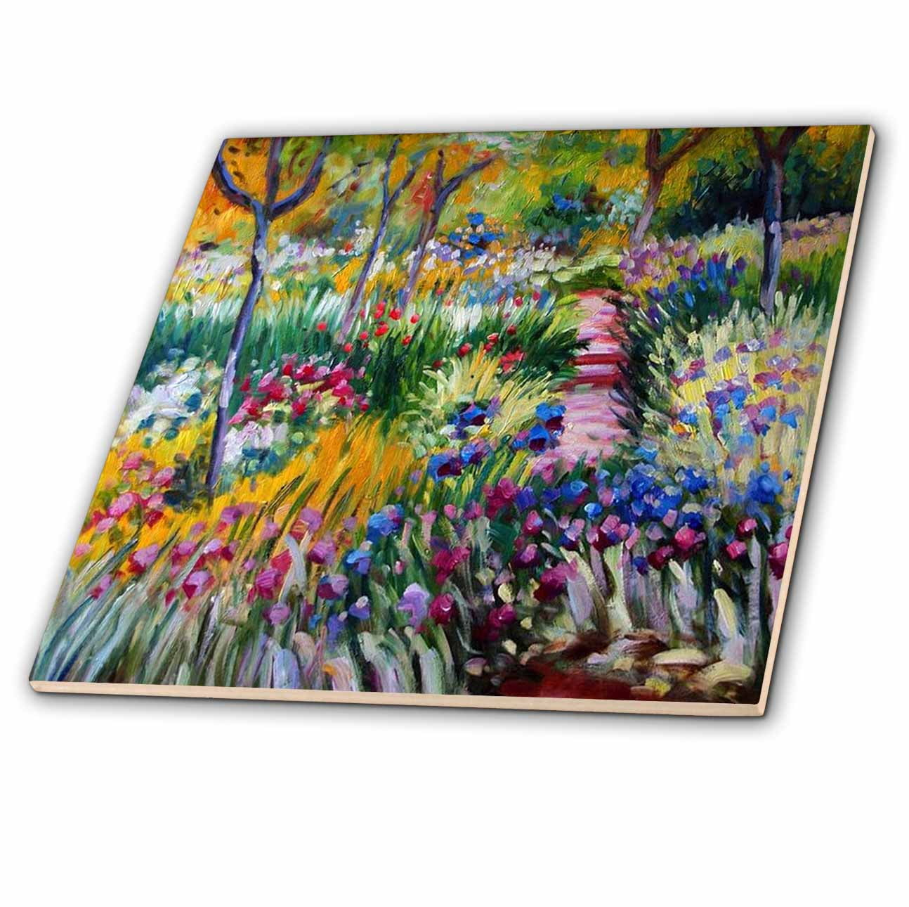 3dRose Print of Monet Painting Monet Garden - Ceramic Tile, 6-inch