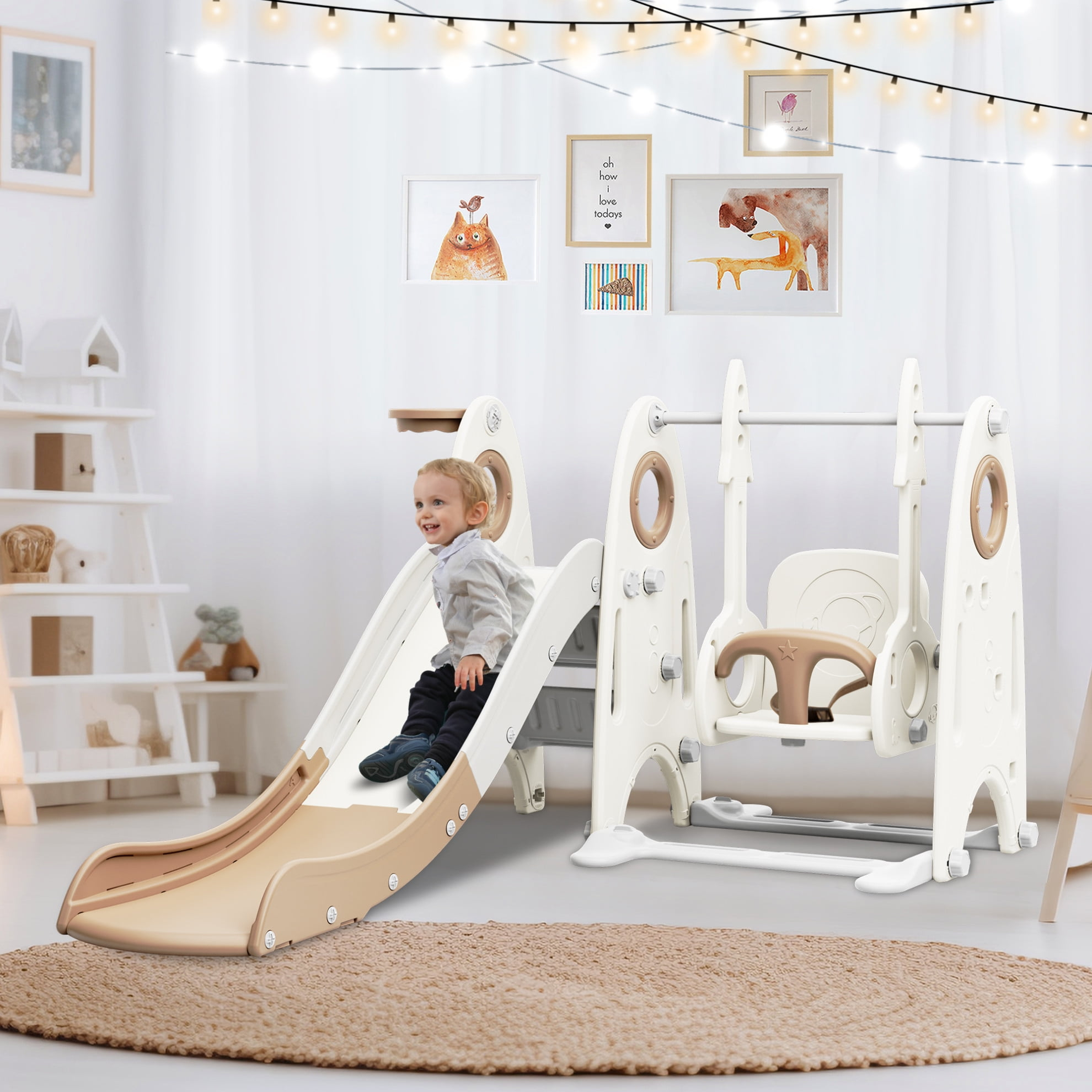 Triple Tree 4 in 1 Plastic Swing Set, 74 in x 5350 in x 3850 in