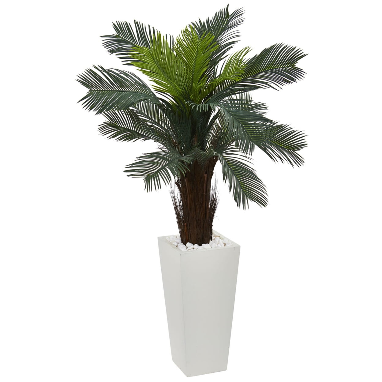Nearly Natural 4.5ft. Cycas Artificial Plant in White Tower Planter, Green