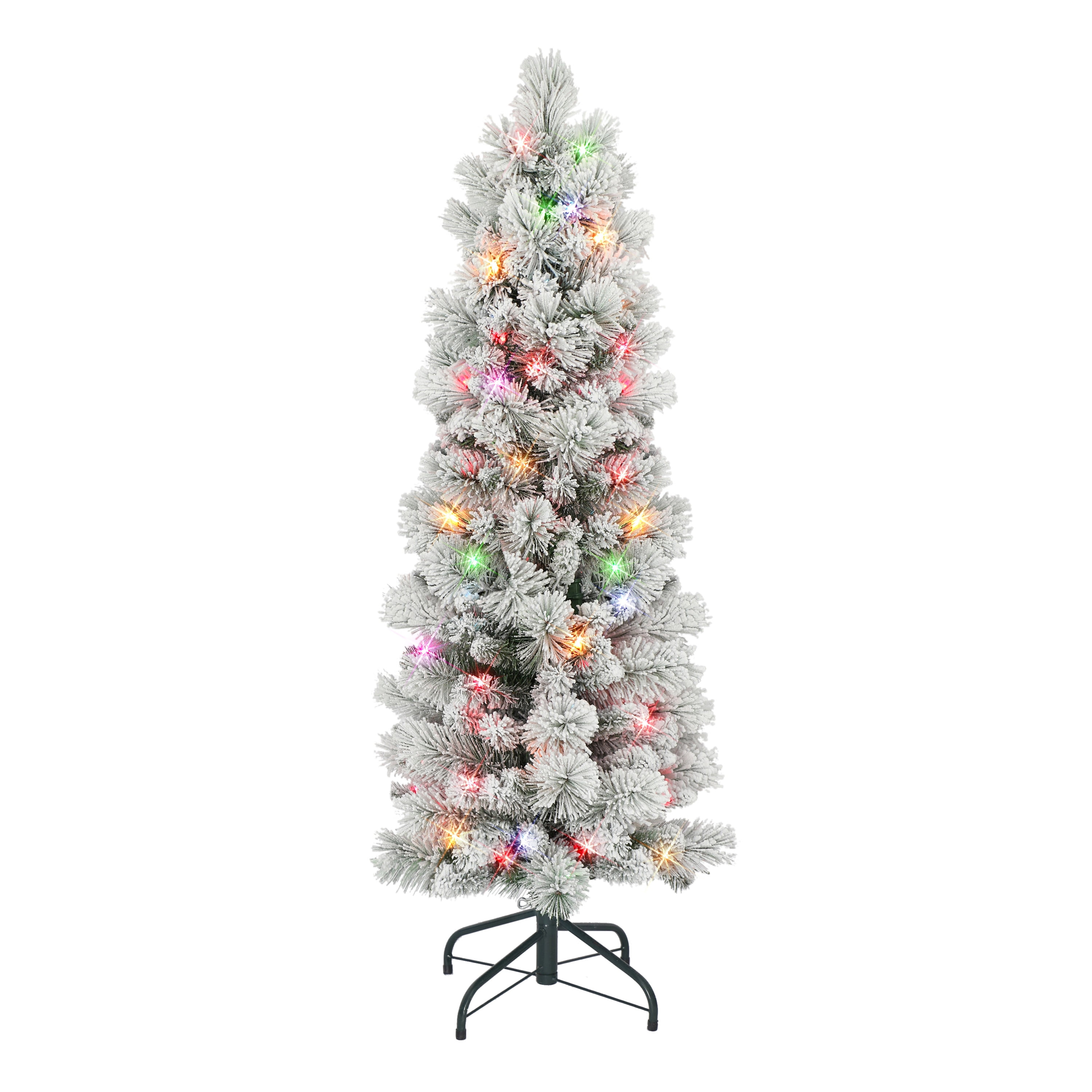 4.5 ft Flocked Portland Pine Pencil Tree with 195 tips 100 Multi-color Incandescent Lights