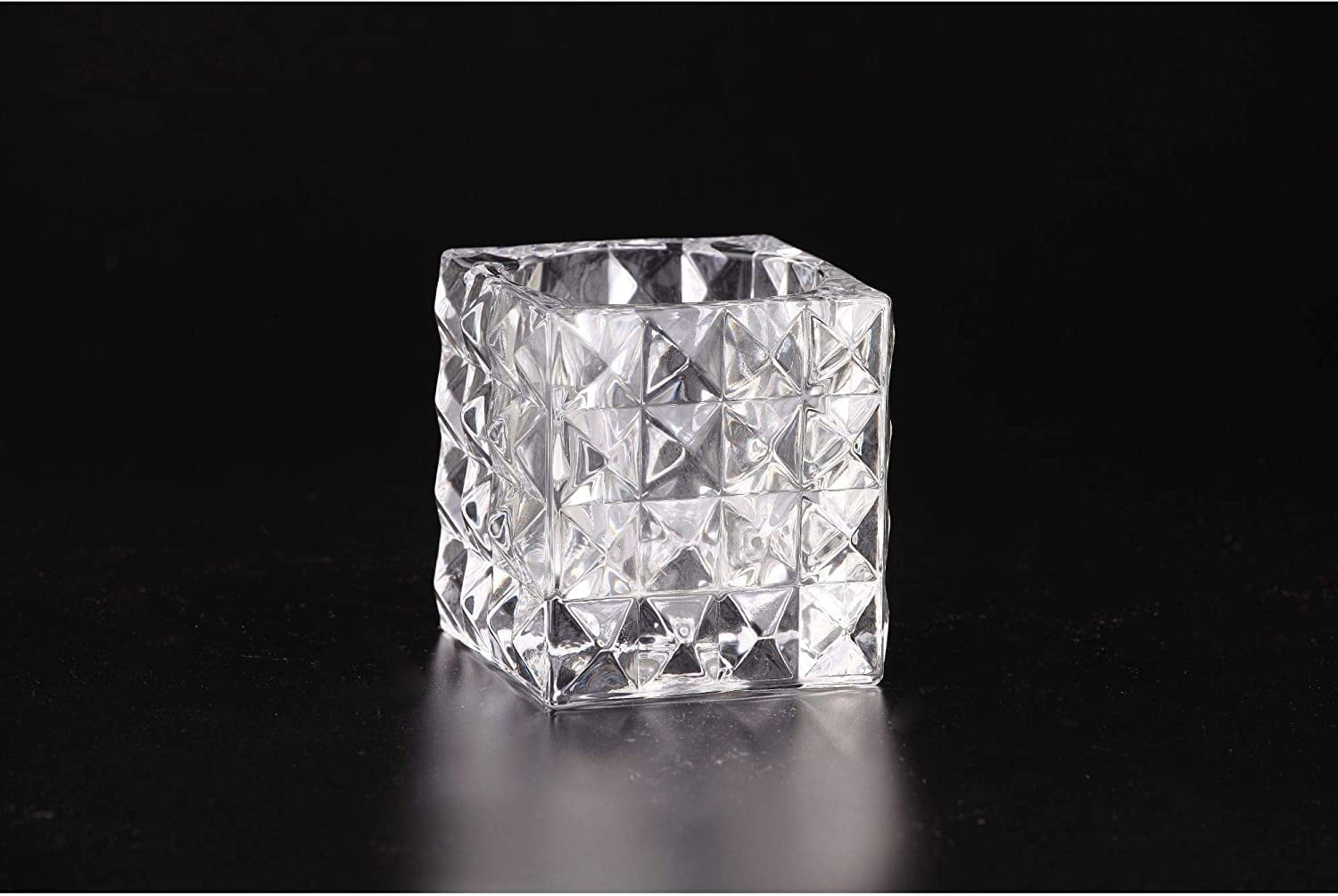 4" Crystal Clear Square Glass Candle Holder Tabletop