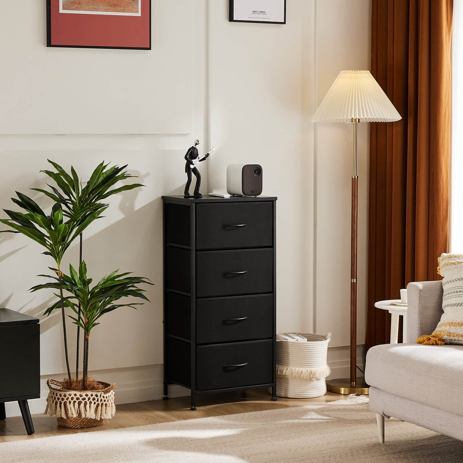 LoLado 4 Drawers Dresser Chest Storage Cabinet Dresser with Metal Frame and Wood Top for Bedroom, Entryway, Living Room, Black