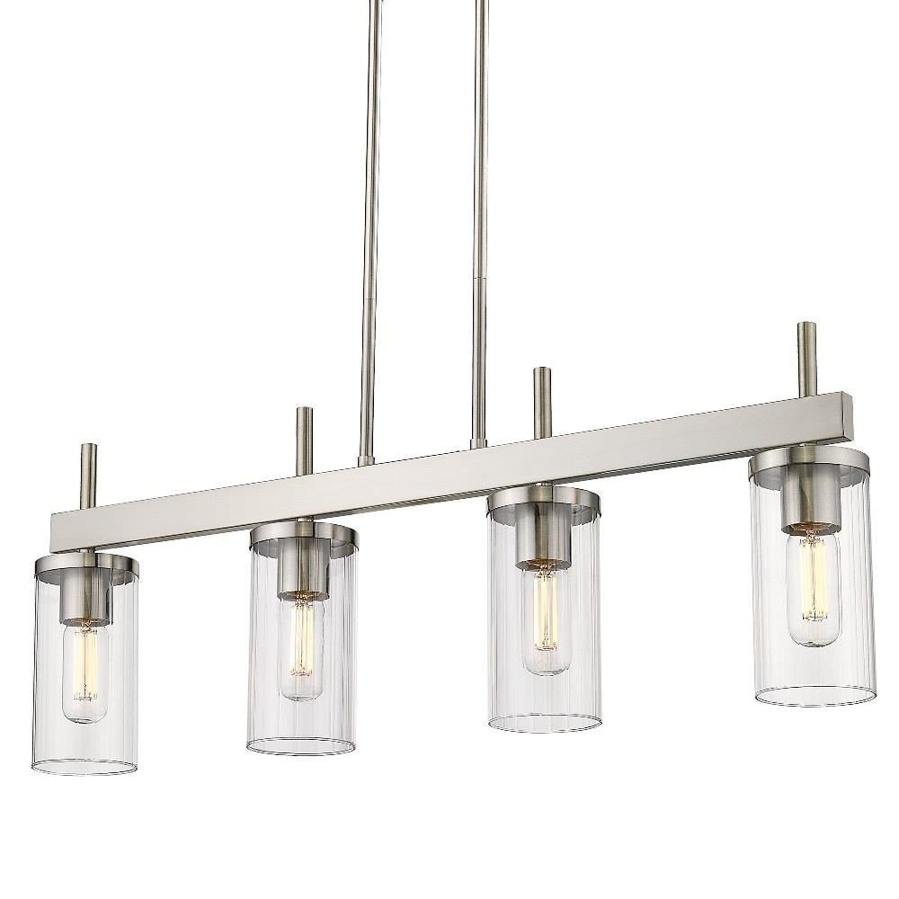 Golden Lighting Winslett 4-Light Linear Pendant in Pewter with Ribbed Clear Glass