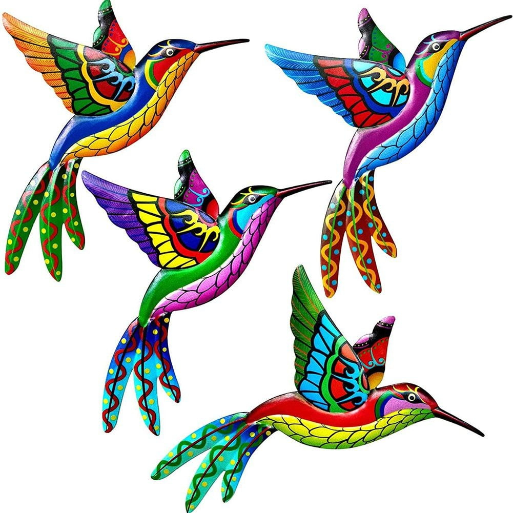 4× Metal Hummingbird Wall Art Decor Colorful Birds 3D Outdoor Sculpture Iron