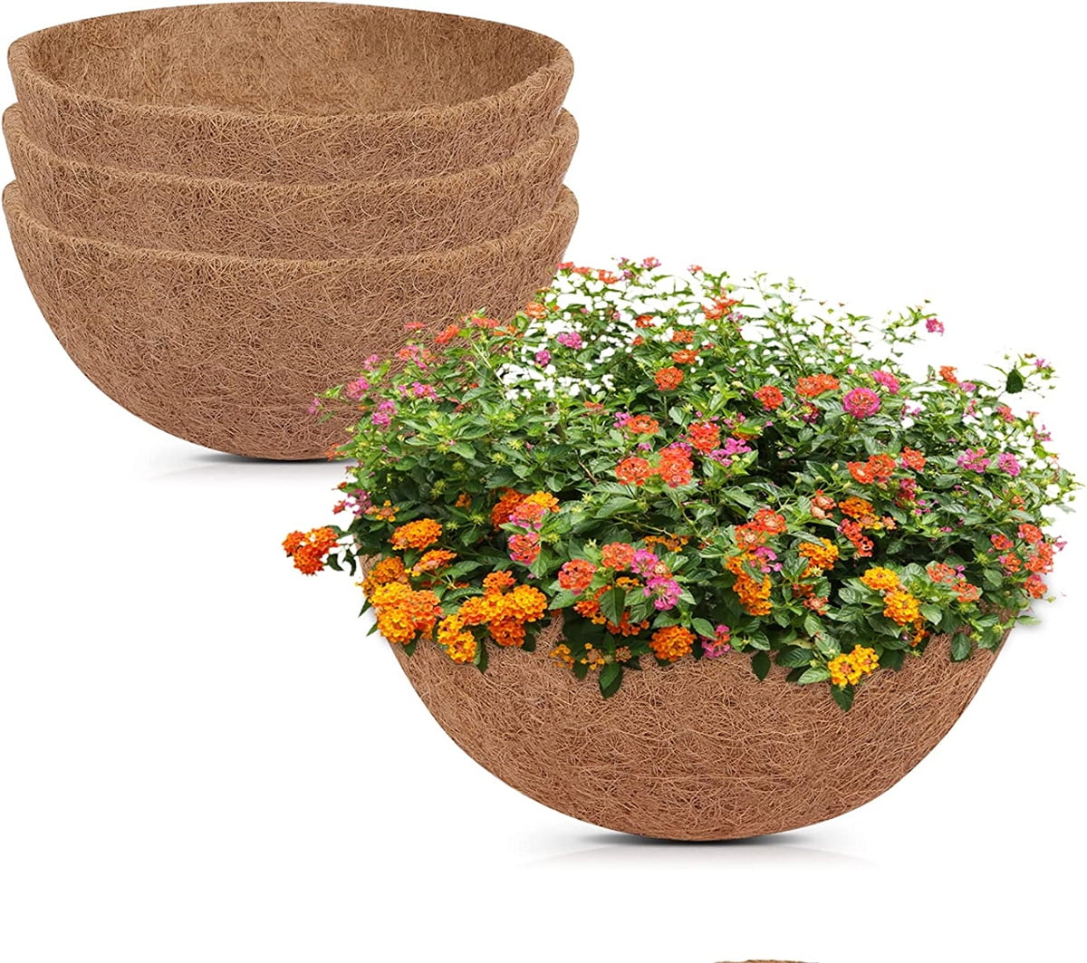 4 PCS Round Flower Pot Coconut Basket,Casewin Hanging Basket Coco Liner Natural Coconut Planter Basket Liner for Hanging Baskets at Indoor Outdoor Garden Porch Balcony (14 Inch)