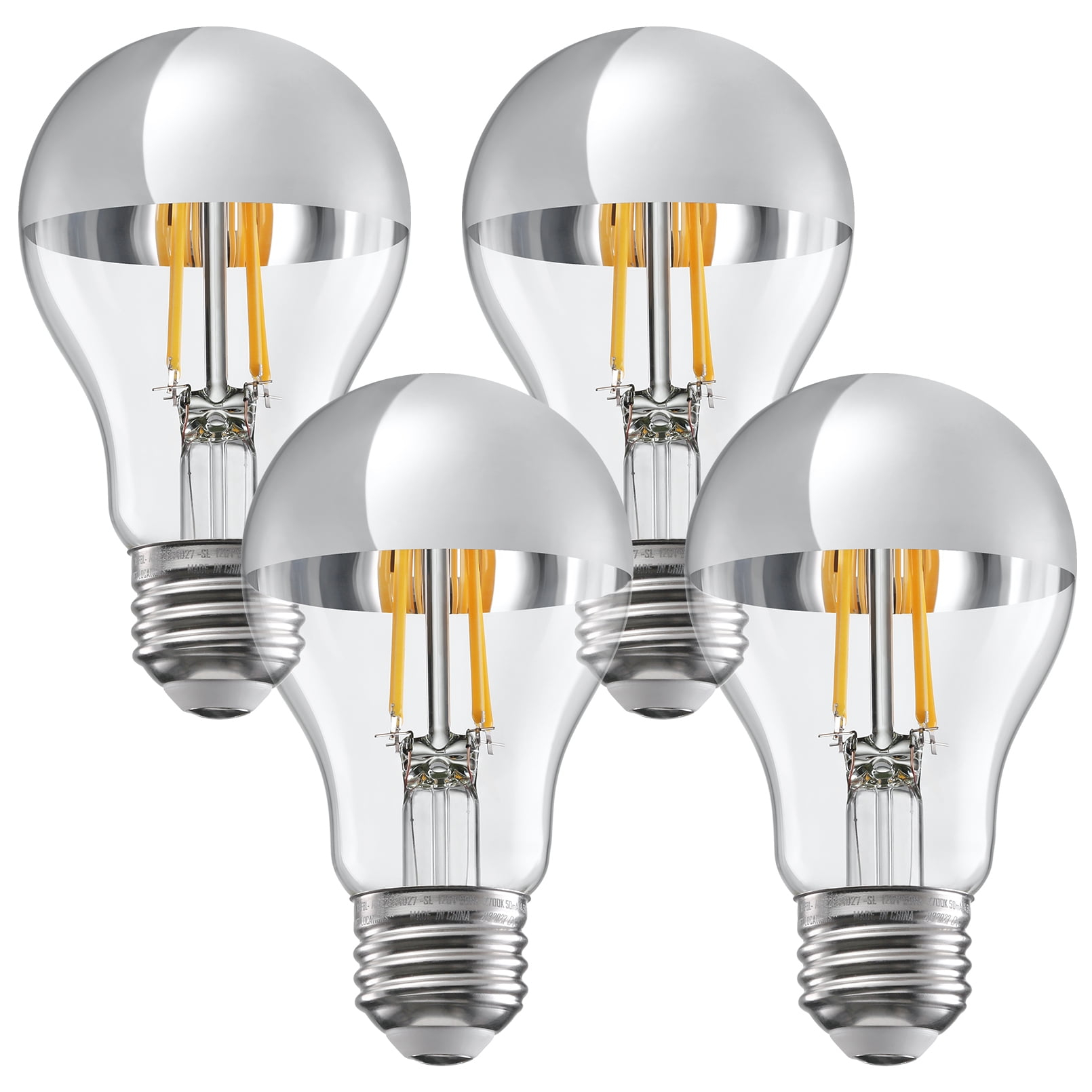 4 Pack A19 LED Dimmable Light Bulb, 4.5W(40W Eqv.), Anti Glare Half Chrome Bulbs, UL Listed, E26 Base, Vintage Edison Bulb for Bedroom, Kitchen, 2700K Soft White