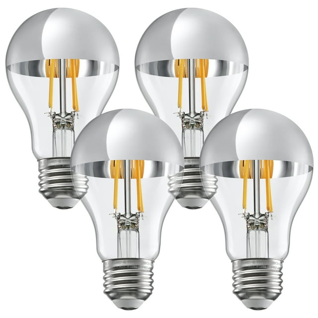 4 Pack A19 LED Dimmable Light Bulb, 4.5W(40W Eqv.), Anti Glare Half Chrome Bulbs, UL Listed, E26 Base, Vintage Edison Bulb for Bedroom, Kitchen, 2700K Soft White