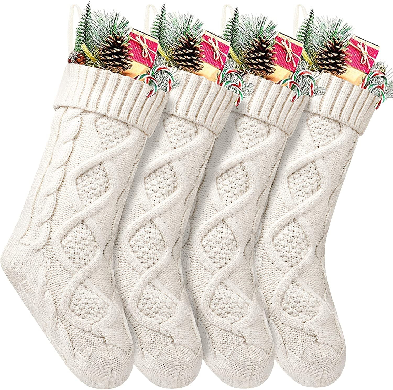 Christmas Stockings 18 Inches Large Size Cable Knitted Stocking Gifts & Decorations for Family Holiday Xmas Party