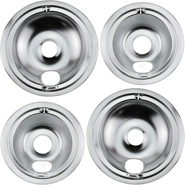 4 Pcs Stove Burner Drip Pans Chrome Replacement for Whirlpool Amana Maytag Magic-Chef Kenmore GE Electric Range  2 x 6" 2 x 8"