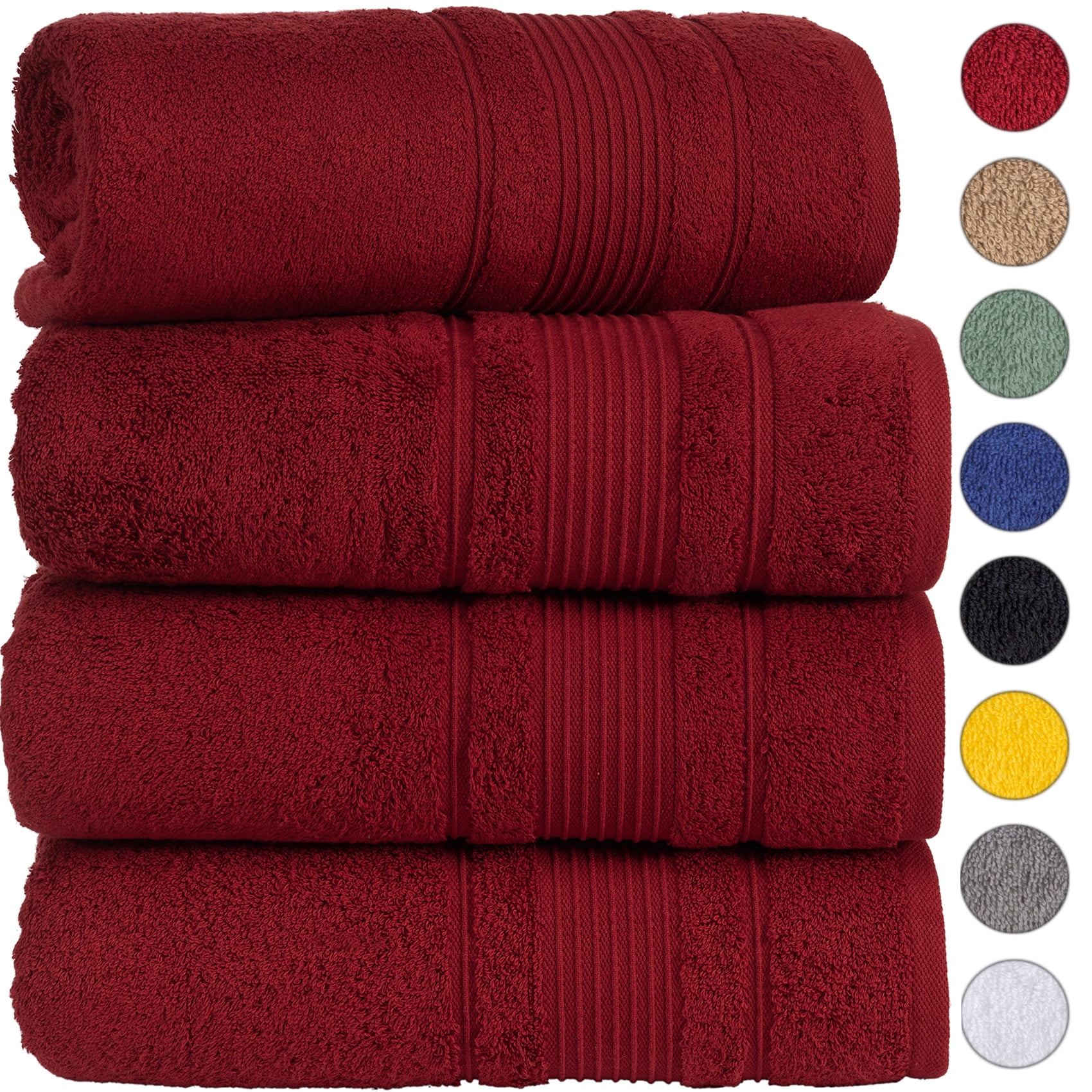 4-Piece Bath Towels Set for Bathroom, Spa & Hotel Quality | 100% Cotton Turkish Towels | Absorbent, Soft, and Eco-Friendly (Burgundy)