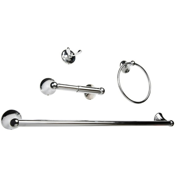 4-Piece Bathroom Hardware Accessory Set With 24" Towel Bar (Chrome Finish)