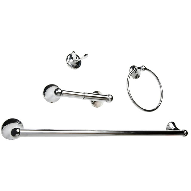 4-Piece Bathroom Hardware Accessory Set With 24" Towel Bar (Chrome Finish)