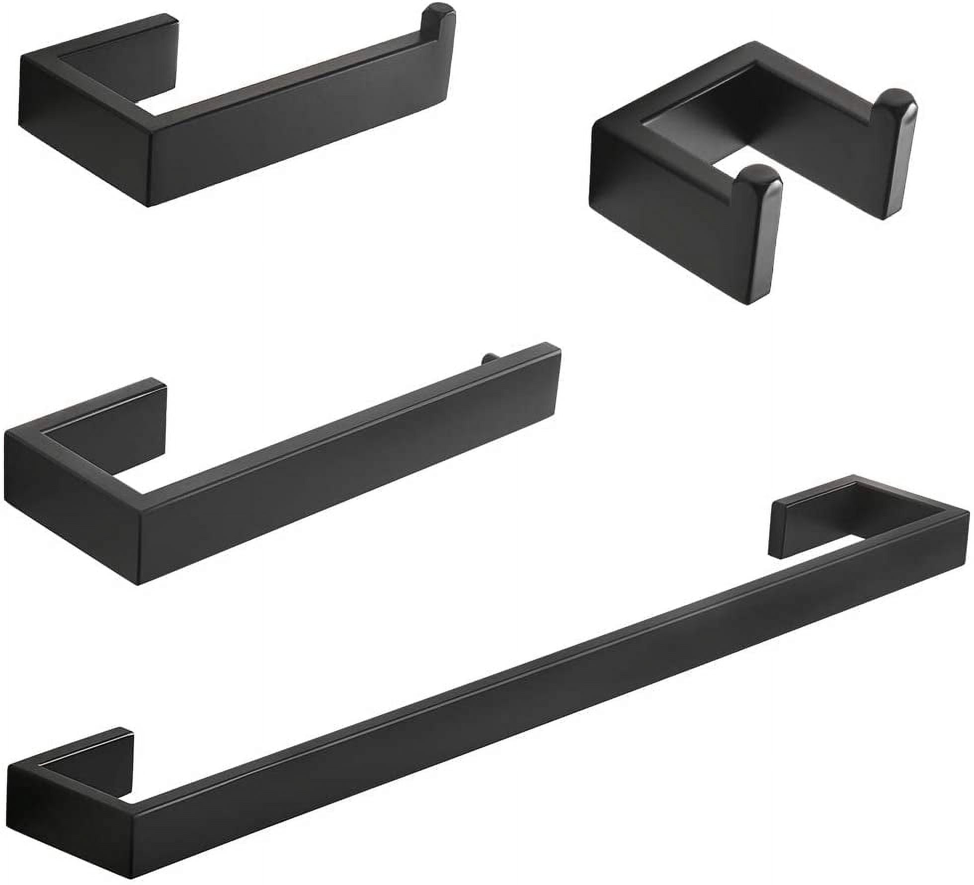 4-Piece Bathroom Hardware Accessory Set with 24" Towel Bar Towel Ring Paper Holder Robe Hook Matte Black