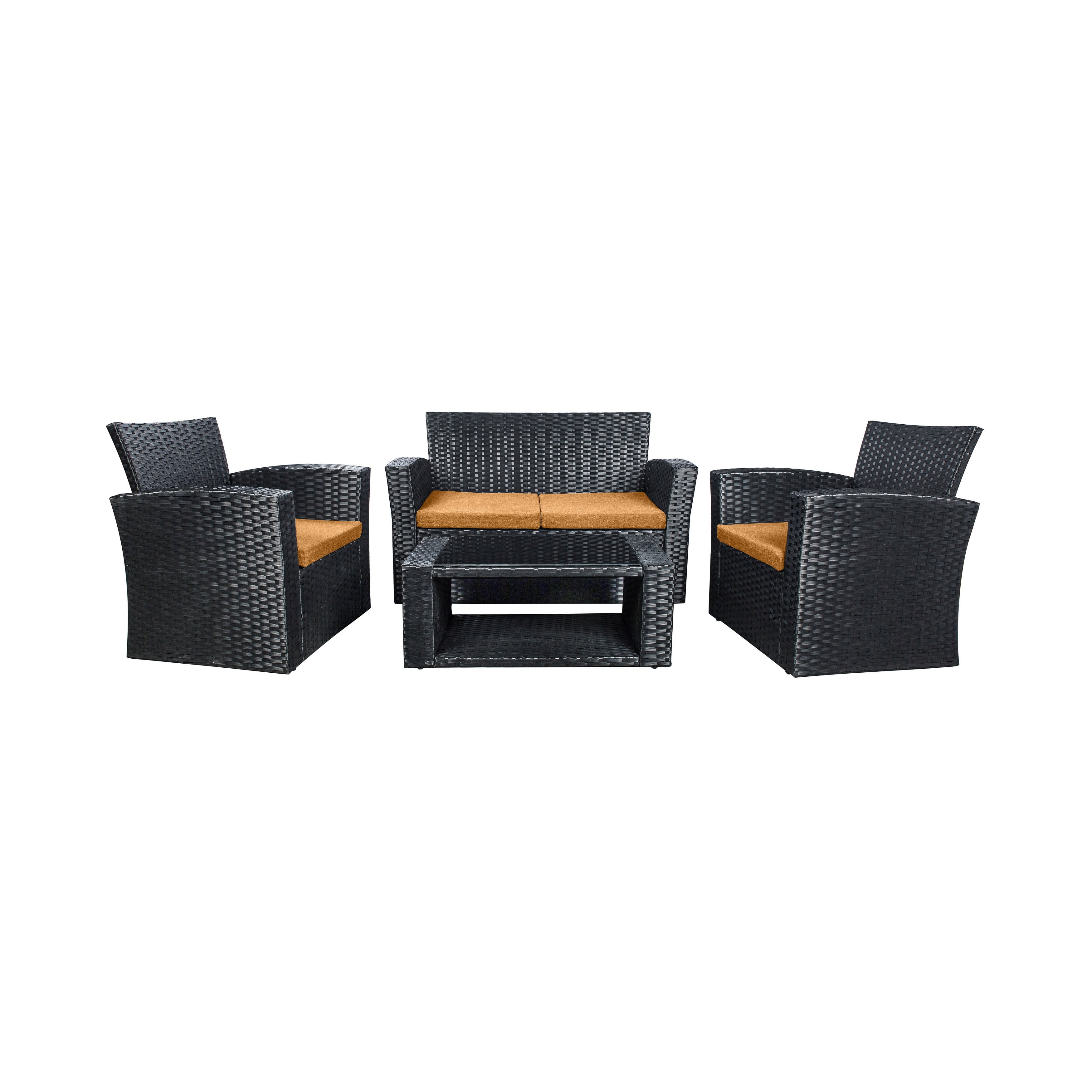 4-Piece Conversation Outdoor Patio Sofa Set with Cushions, Black/Orange