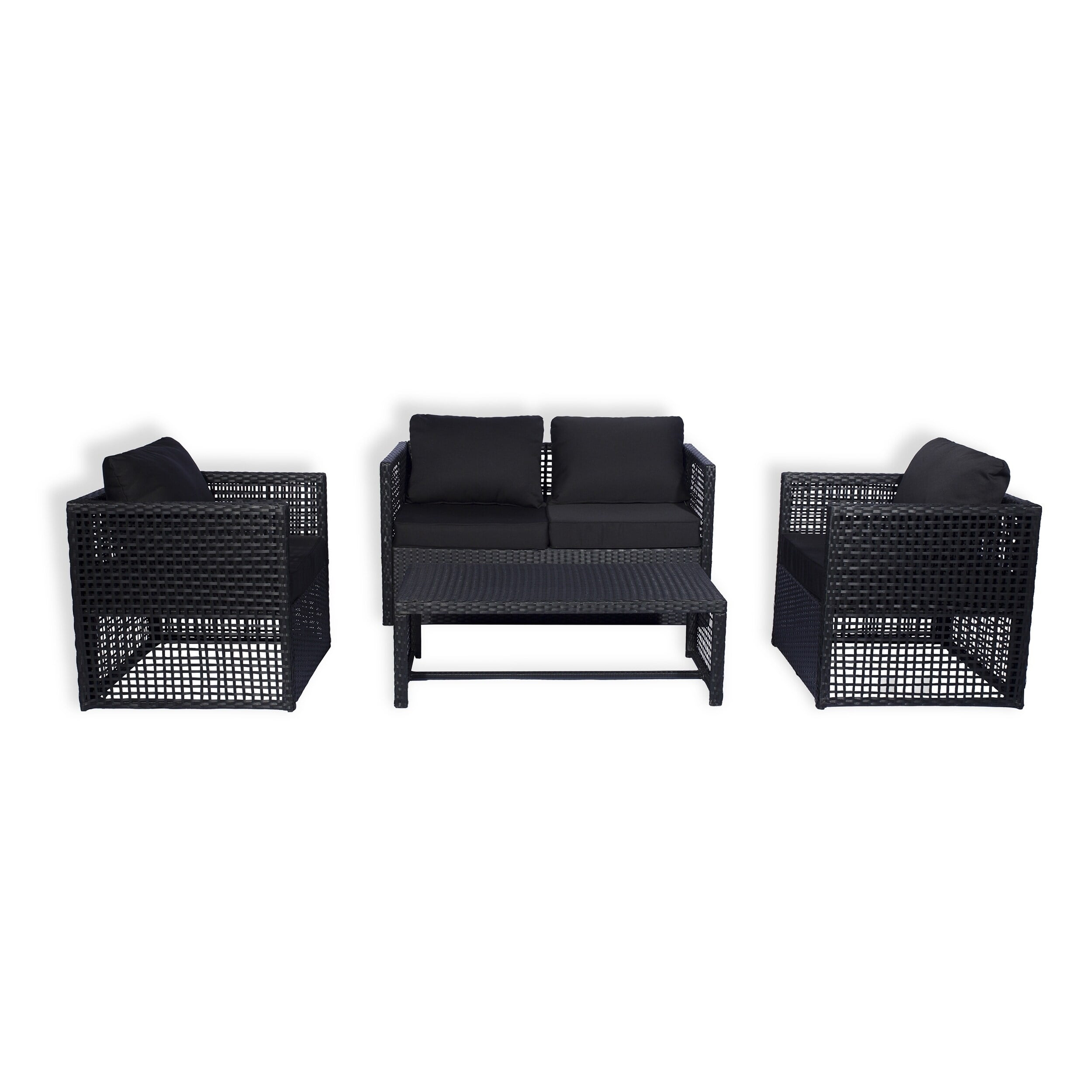 4-Piece Outdoor Patio Sofa Conversation Set with Back Cushion, Black