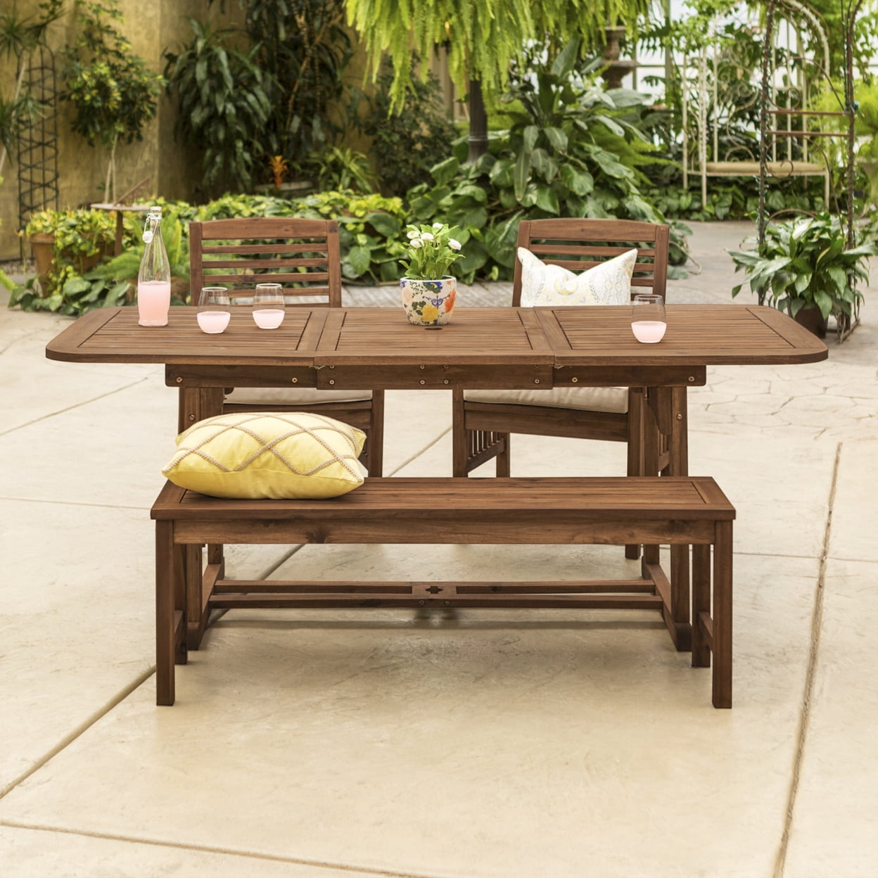 4 Piece Wood Patio Dining Table Set - Dark Brown