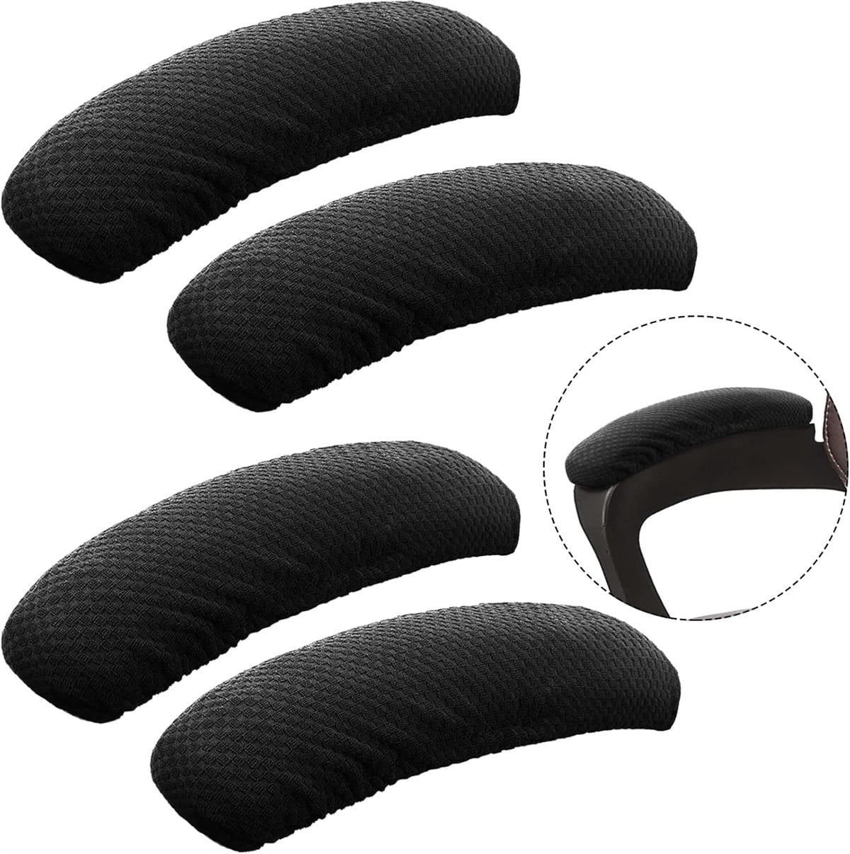 4 Pieces Office Chair Wheelchair Arm Covers, Removable Rotating Chair Stretch Armrest Cover, GIXUSIL Washable Polyester Armrest Pads Rest Slipcovers for Home Office Computer Chairs (Black)