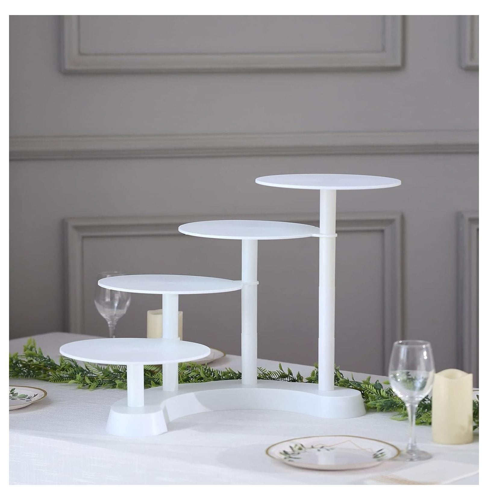 4-Tier Half Moon White Plastic Cake Dessert Stand, 4-Shelf Cupcake Display - 17" Tall