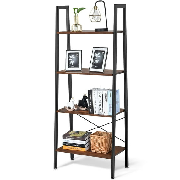4-Tier Ladder Shelf Bookcase Storage and Display Rack Black/Brown