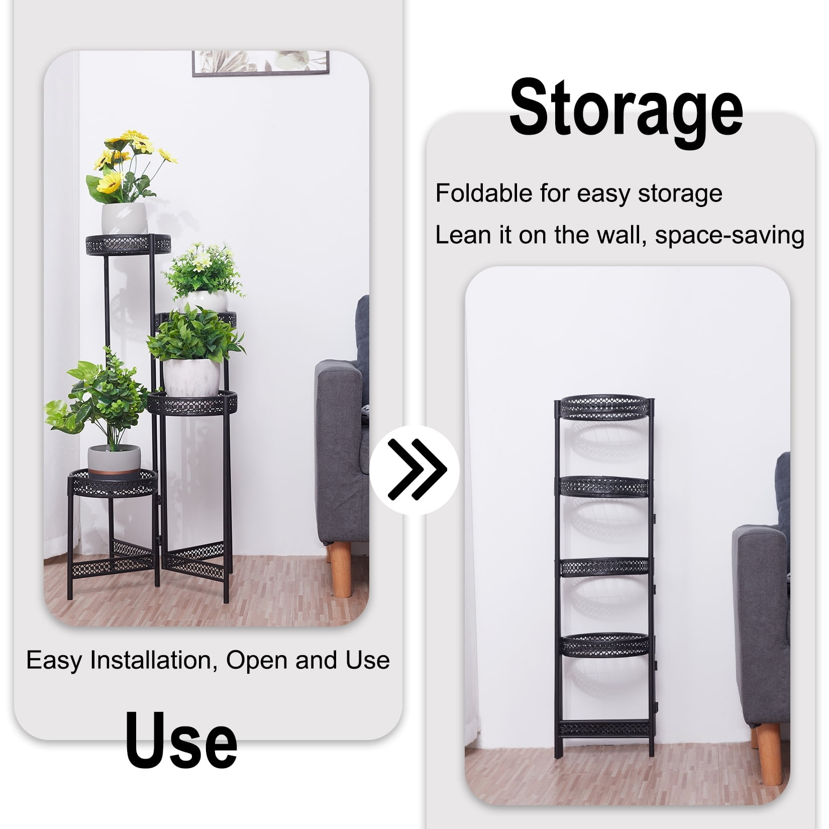 4 Tier Metal Tall Plant Stand Multiple Flower Pot Holder Shelves