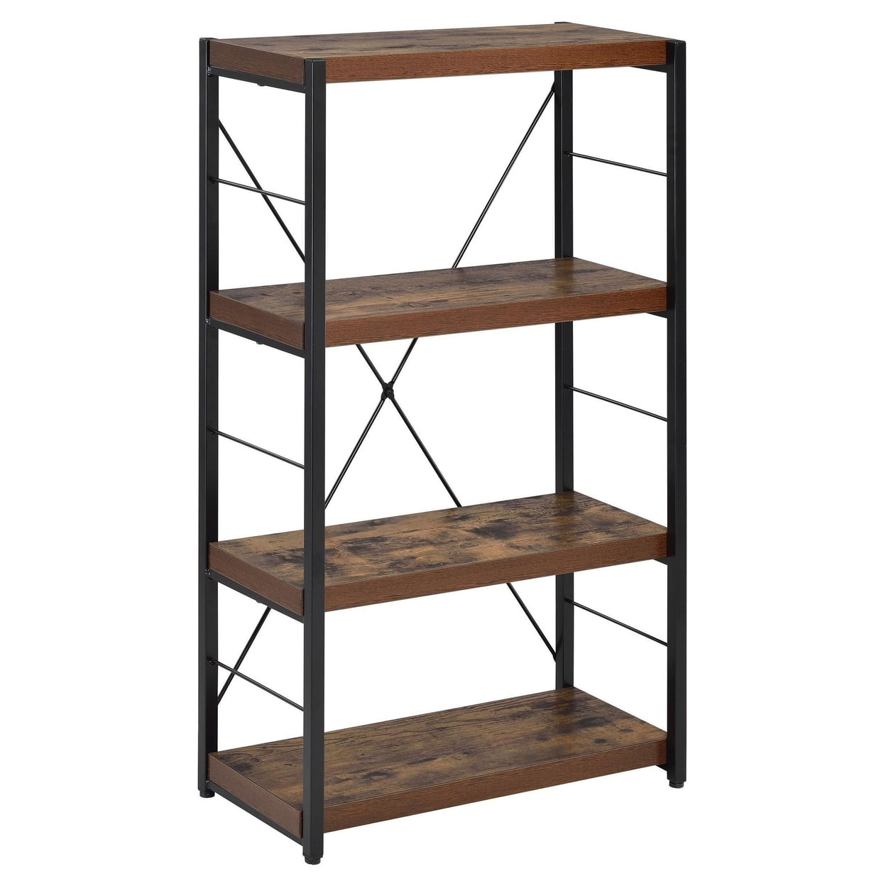 4 Tiered Metal Framed Wooden Bookshelf Weathered Oak Brown and Black - Saltoro Sherpi