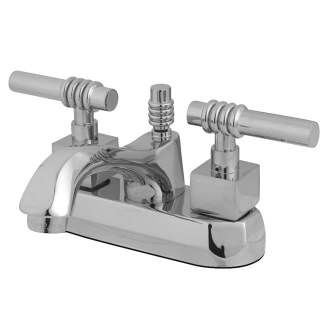Kingston Brass Two-Handle 3-Hole Deck Mount 4" Centerset Bathroom Faucet with Brass Pop-Up