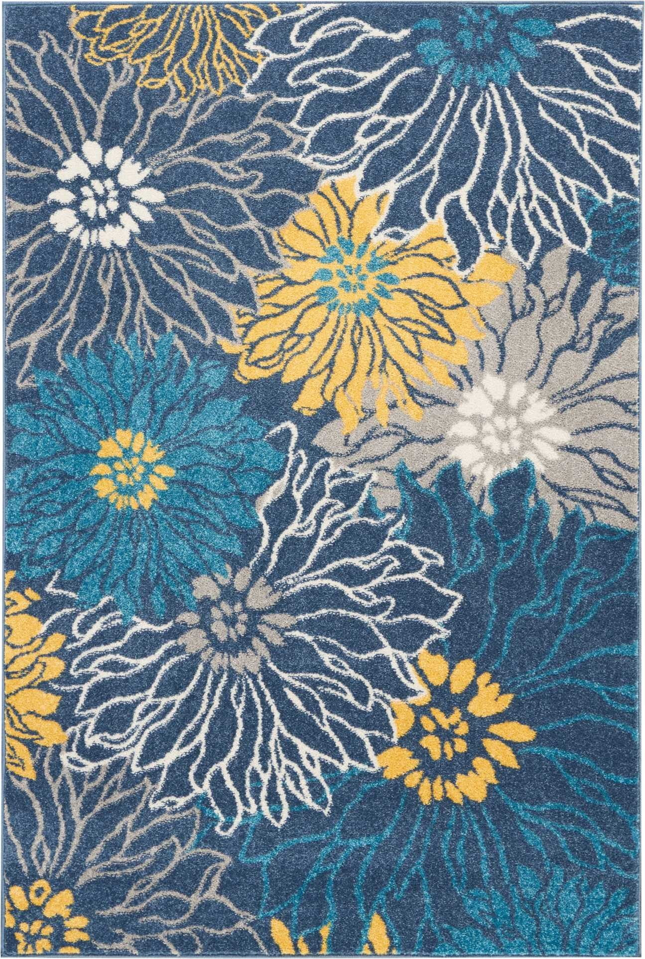 4â€™ x 6â€™ Blue Tropical Flower Area Rug