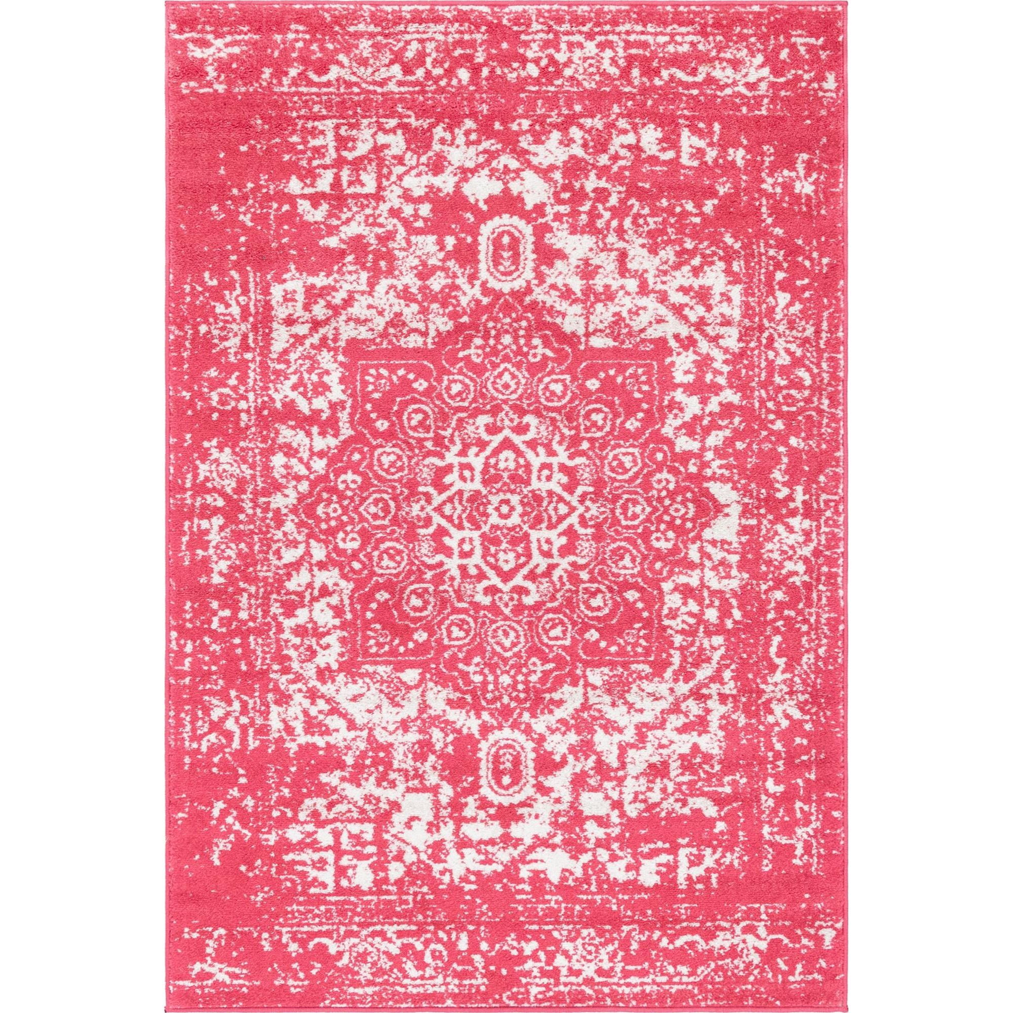 Unique Loom Richmond Collection Area Rug - Medallion (4' 1" x 6' 1" Rectangle Pink/Ivory)