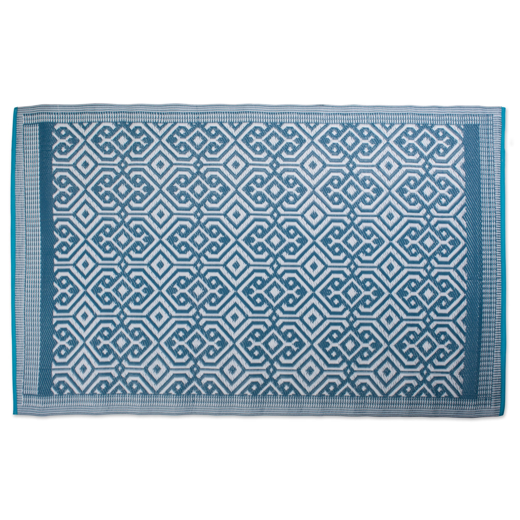 4' x 6' Steel Blue, Sky Blue, and White Rectangular Moroccan Reversible Outdoor Rug