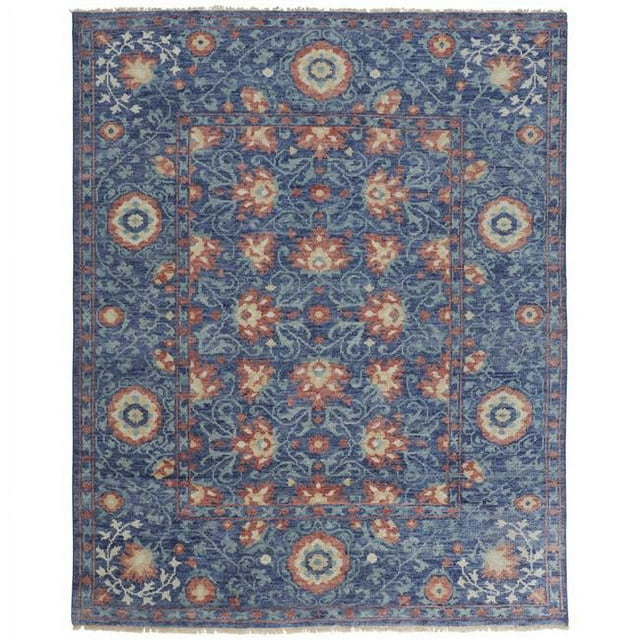 HomeRoots 4' X 6' Blue And Red Wool Floral Hand Knotted Stain Resistant Area Rug