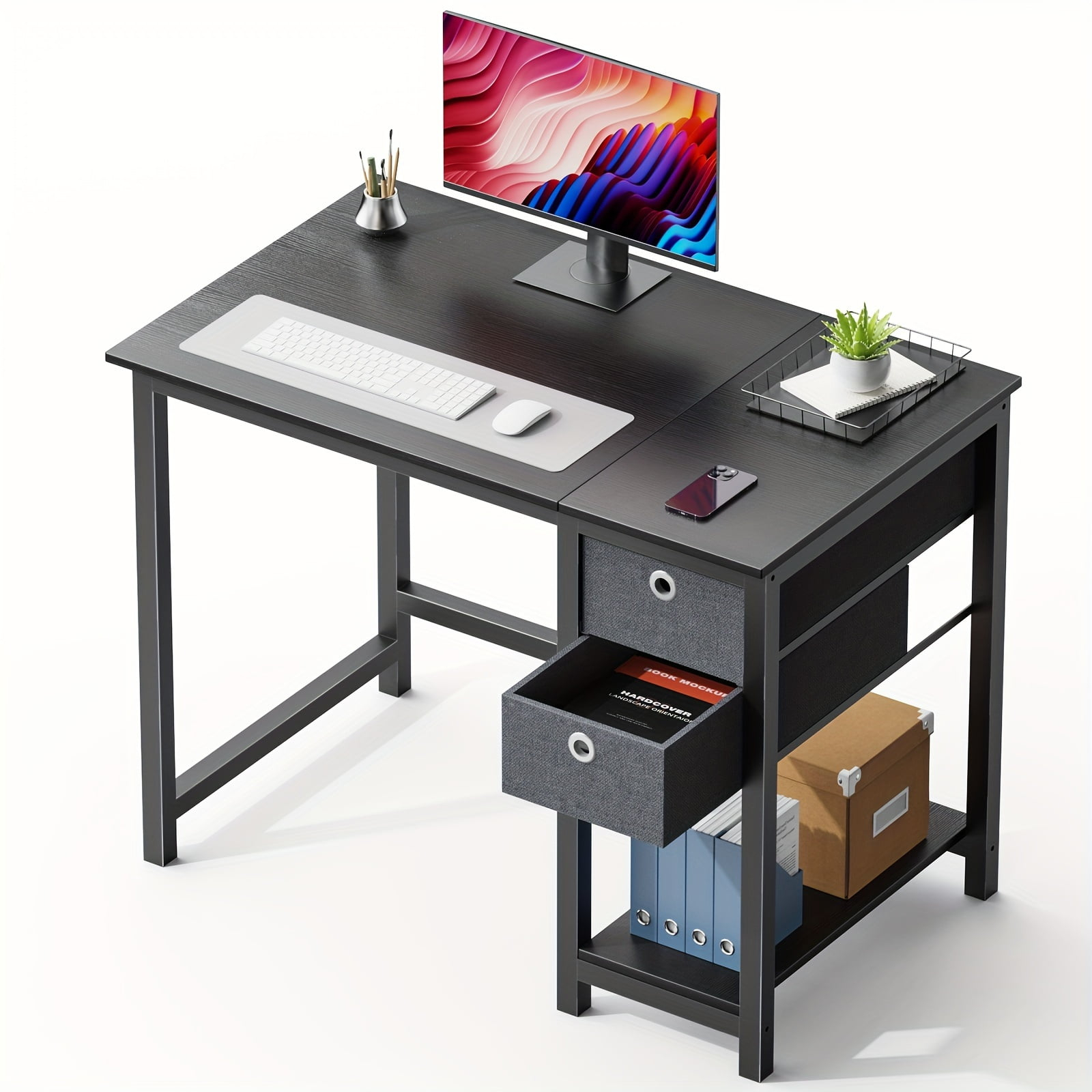 40-Inch Compact Computer Desk with Ample Storage Drawers - Modern Simple Style Writing Study PC Work Table for Home Bedroom Small Spaces - Ergonomic Design, Sturdy Construction, and Spacious Workspace