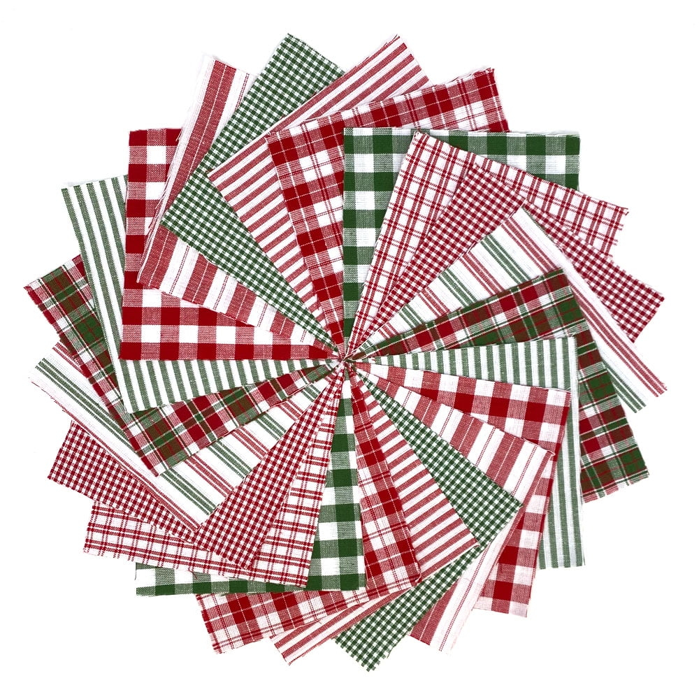 40+ Merry Christmas Red & Green Plaid Homespun 6"x6" Precut Quilt Squares Charm Pack by JCS Fabric