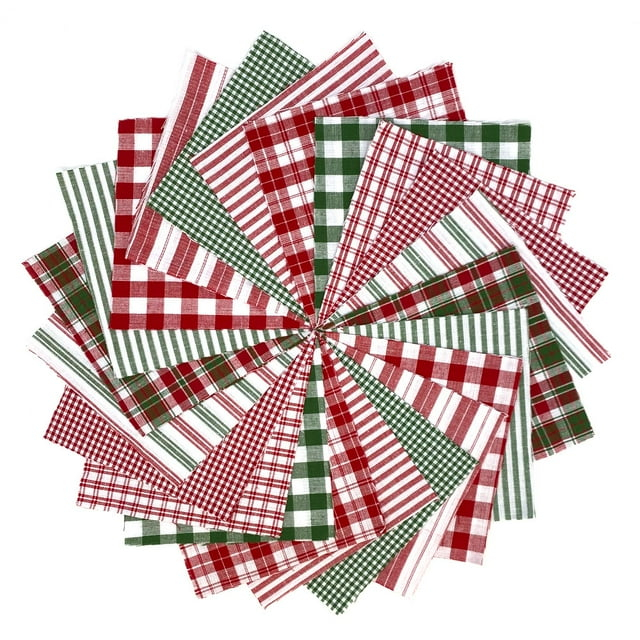 40+ Merry Christmas Red & Green Plaid Homespun 6"x6" Precut Quilt Squares Charm Pack by JCS Fabric