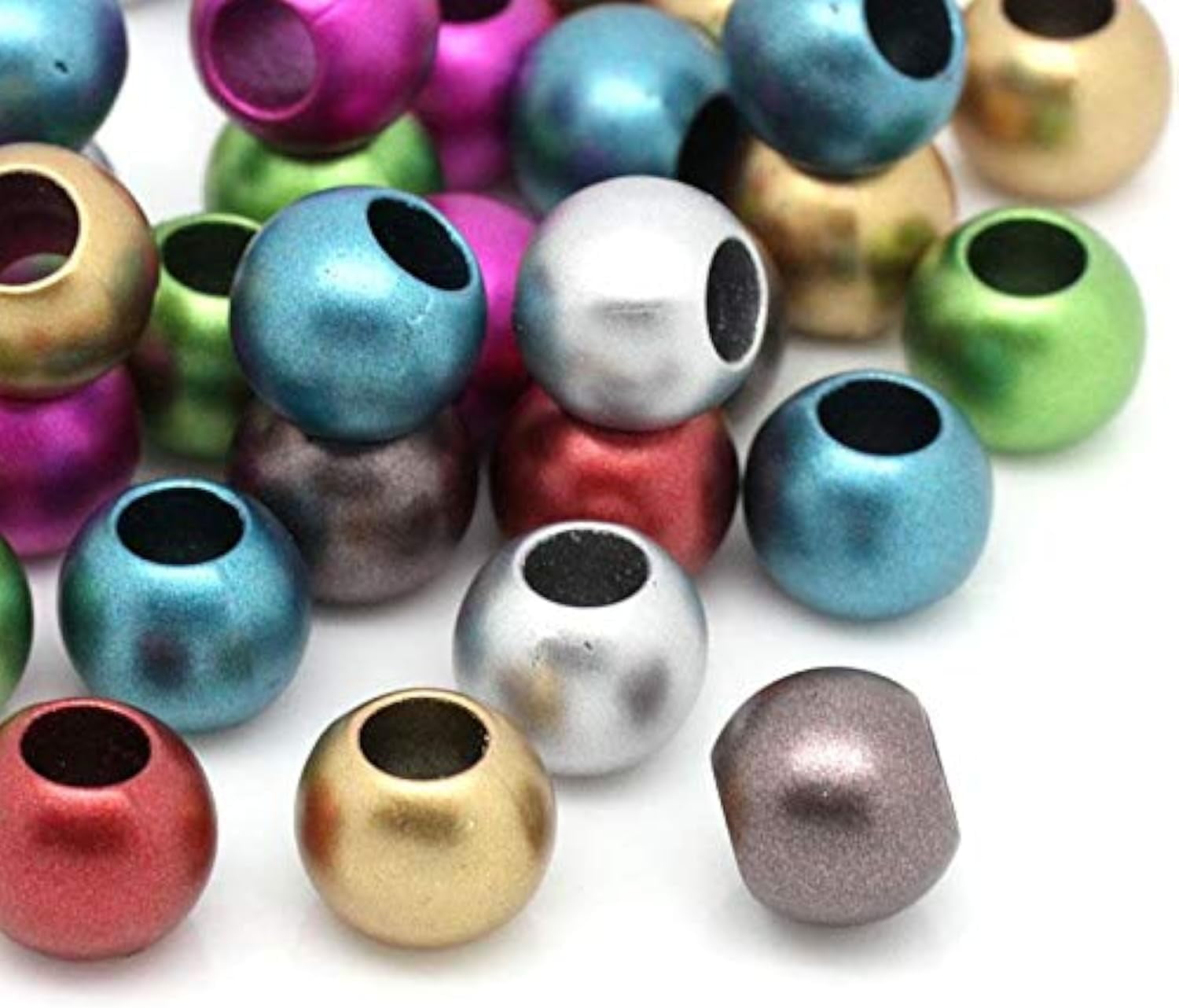 400 Multicolor Matte Metallic Acrylic Large Hole Beads 12mm with 5.7mm Hole