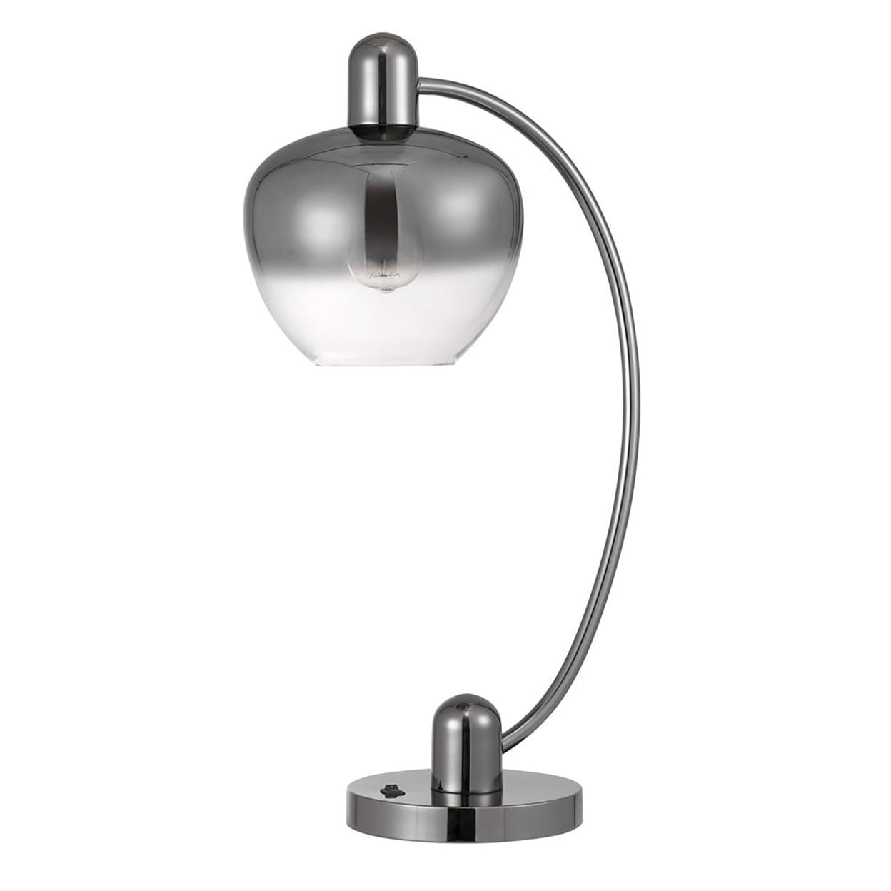 40W Brookline Metal Arc Table Lamp With Electoral Plated Smoked Glass Shade And On Off Rocker Switch