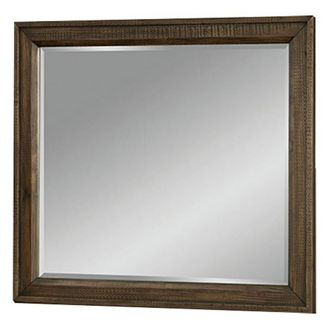 42 Inch Rectangular Wooden Frame Transitional Mirror, Brown - Saltoro Sherpi