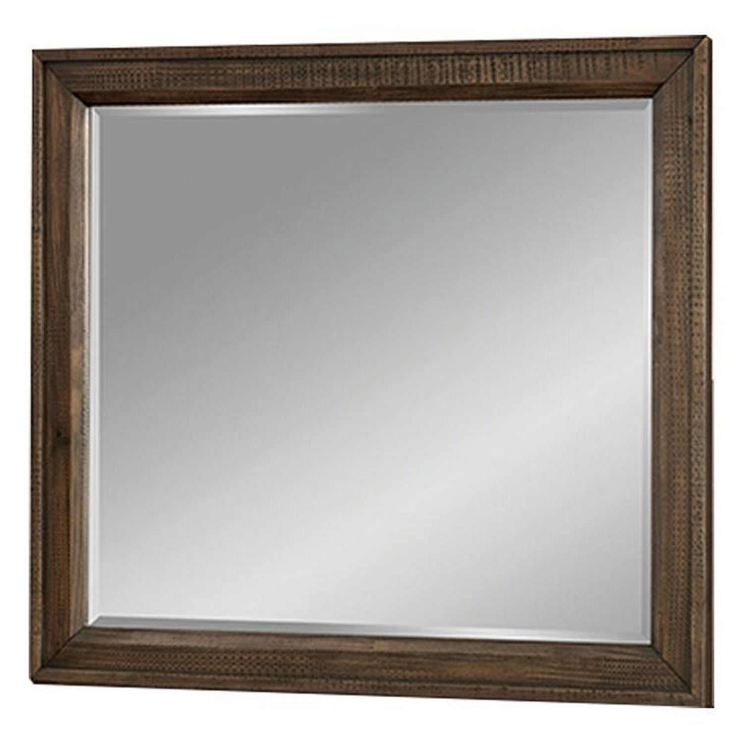 42 Inch Rectangular Wooden Frame Transitional Mirror, Brown - Saltoro Sherpi