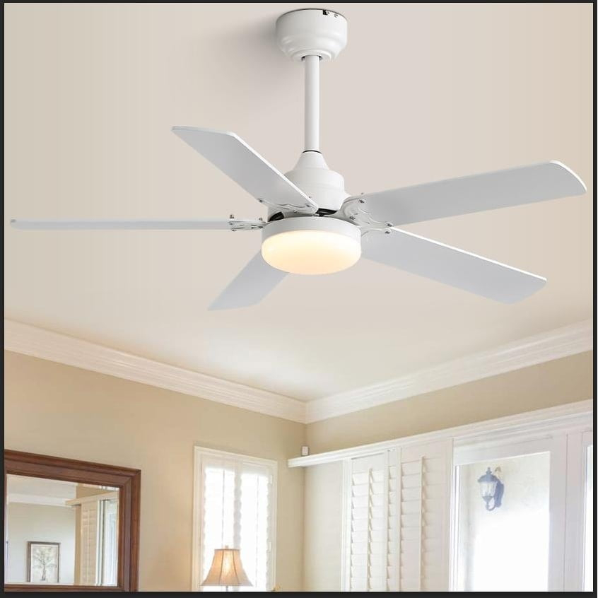 42" Plywood Blades Ceiling Fan with LED light and Remote, Flush Mount and Downrod Mount White (White/light wood grain blades)
