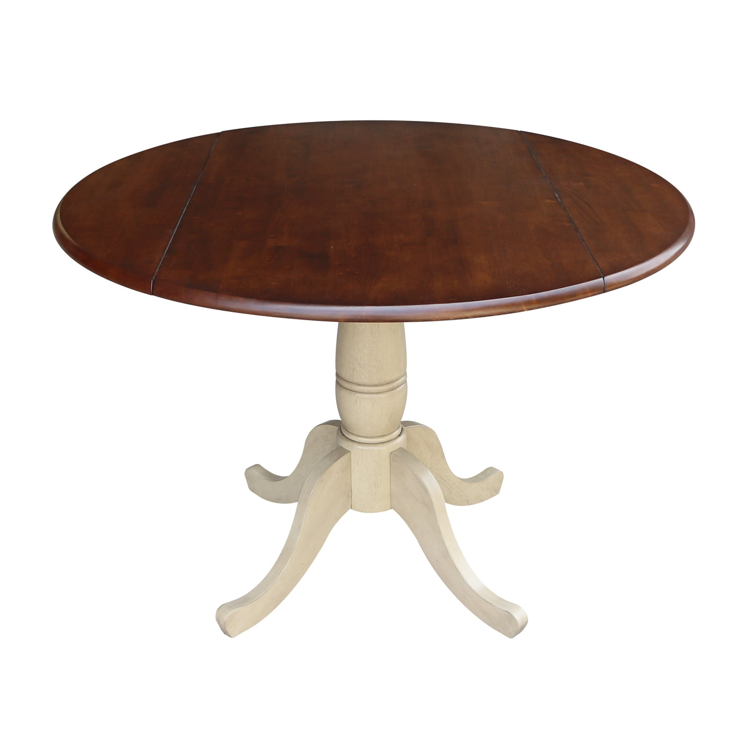 42" Round Dual Drop Leaf Pedestal Table - 29.5"H  Almond Espresso Finish