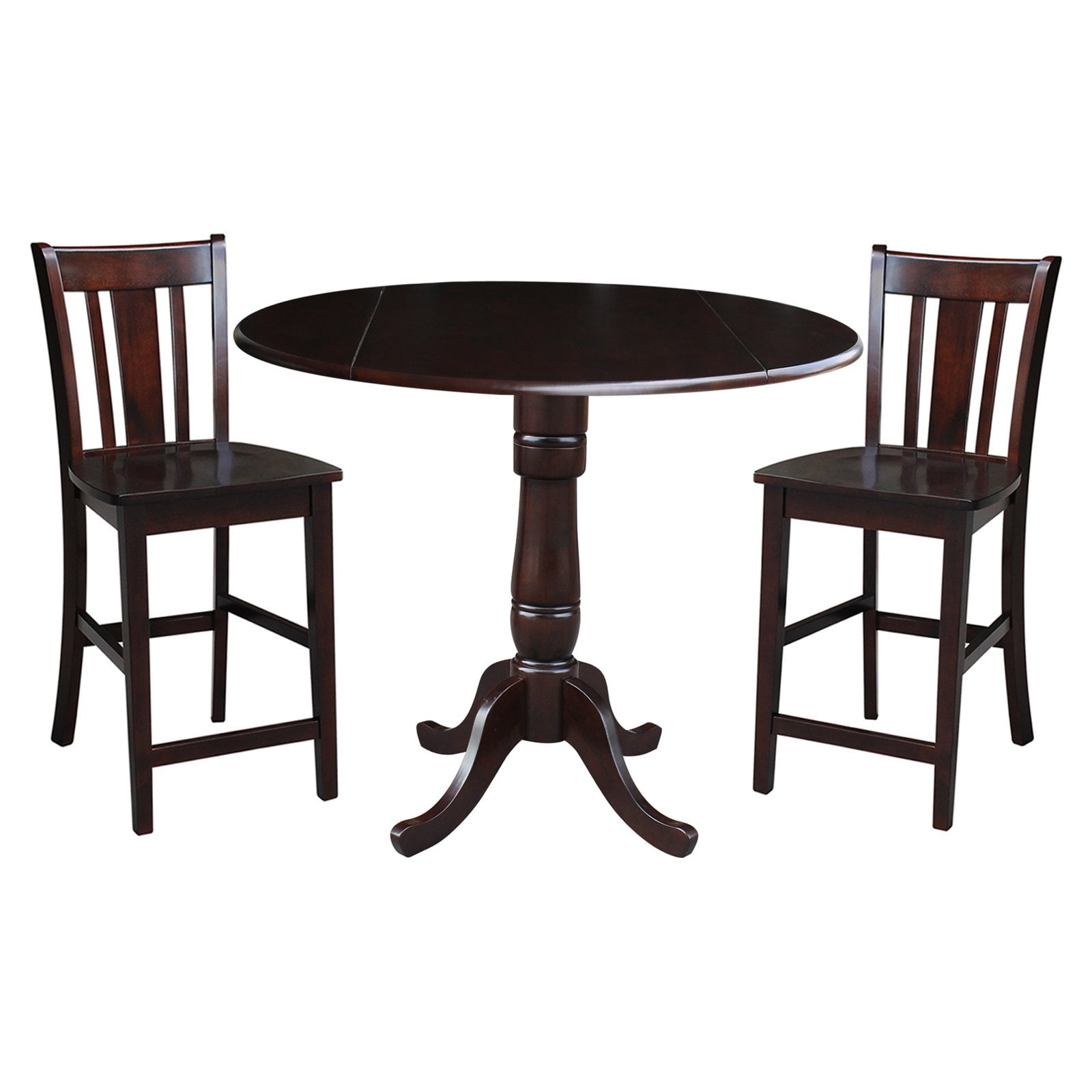 International Concepts 42 inches Round Pedestal Gathering Height Table with Two Counter Height Stools, Espresso