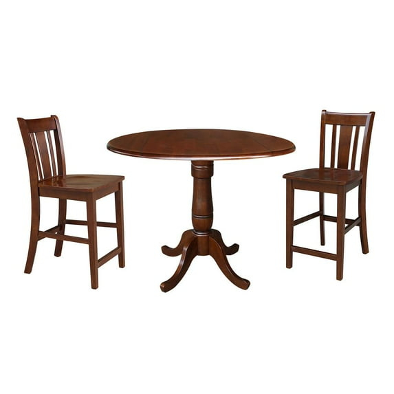 International Concepts 42 inches Round Pedestal Gathering Height Table with Two Counter Height Stools, Espresso