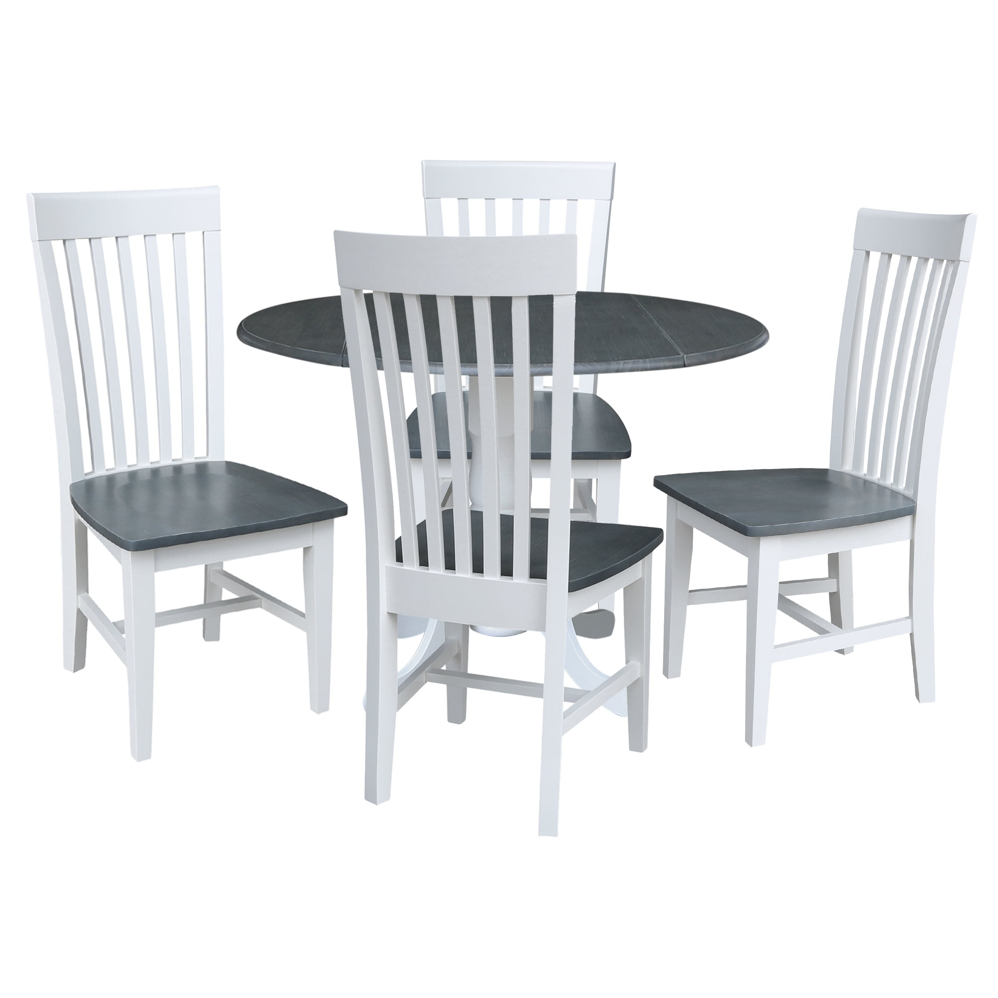 42 in. Drop Leaf Wood Dining Table with 4 Slat Back Chairs in White/Heather Gray