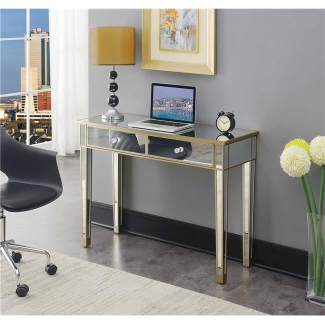 Convenience Concepts Gold Coast Mirrored 2 Drawer Desk, Console, Vanity, Champagne/Mirror