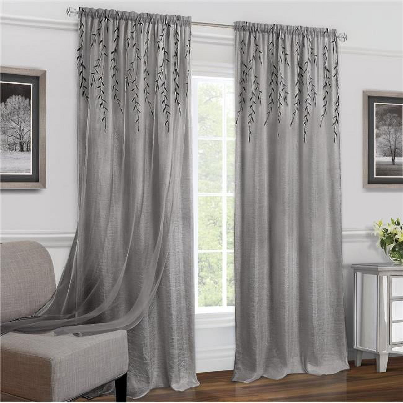 Willow Rod Pocket Light Filtering Curtain Panel - 42" x 63" - Grey