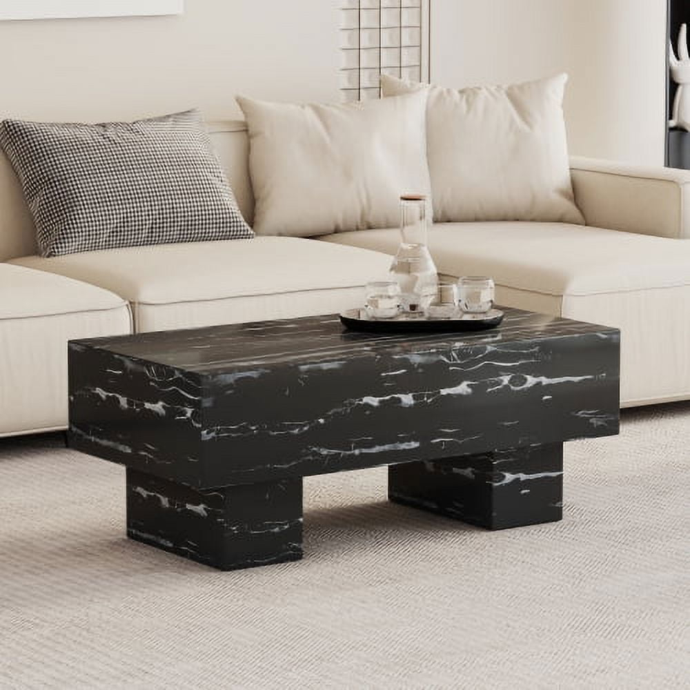 43" Marble White Cool Coffee Table for Living Room,Rectangular Contemporary Center Table for Waiting Area,Black