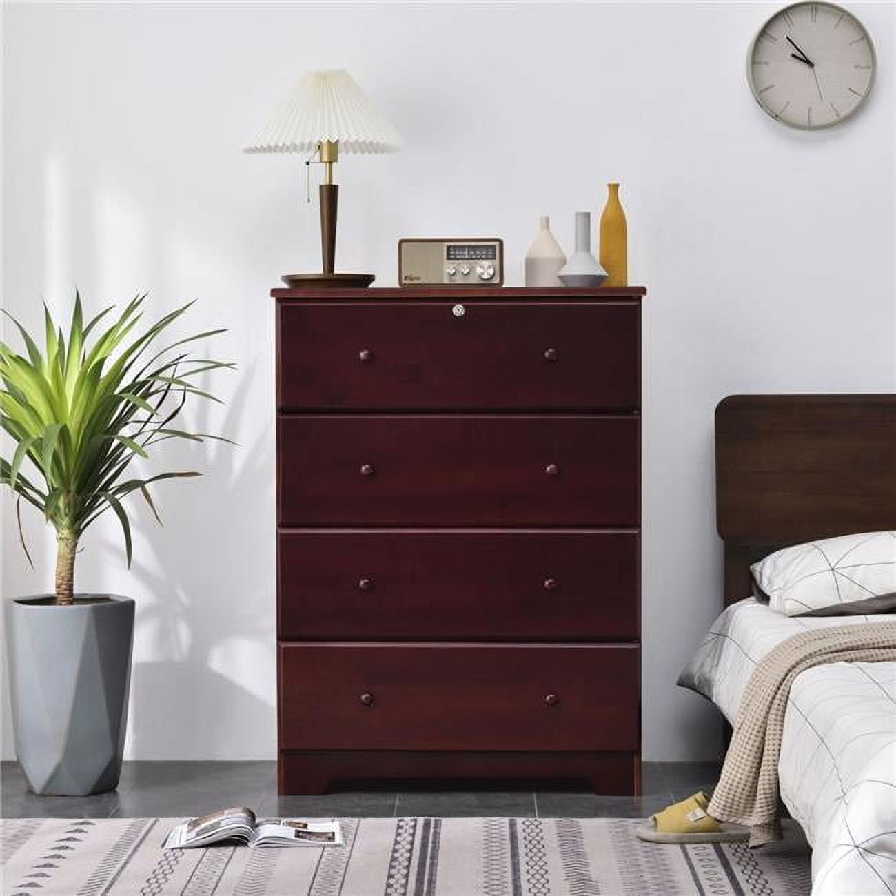 Isabela Solid Pine Wood 4 Drawer Chest Dresser - Mahogany
