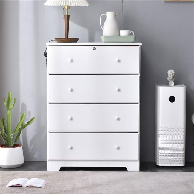 44.5- L x 32.5- W x 17.5 in. Isabela Solid Pine Wood 4 Drawer Chest Dresser, White