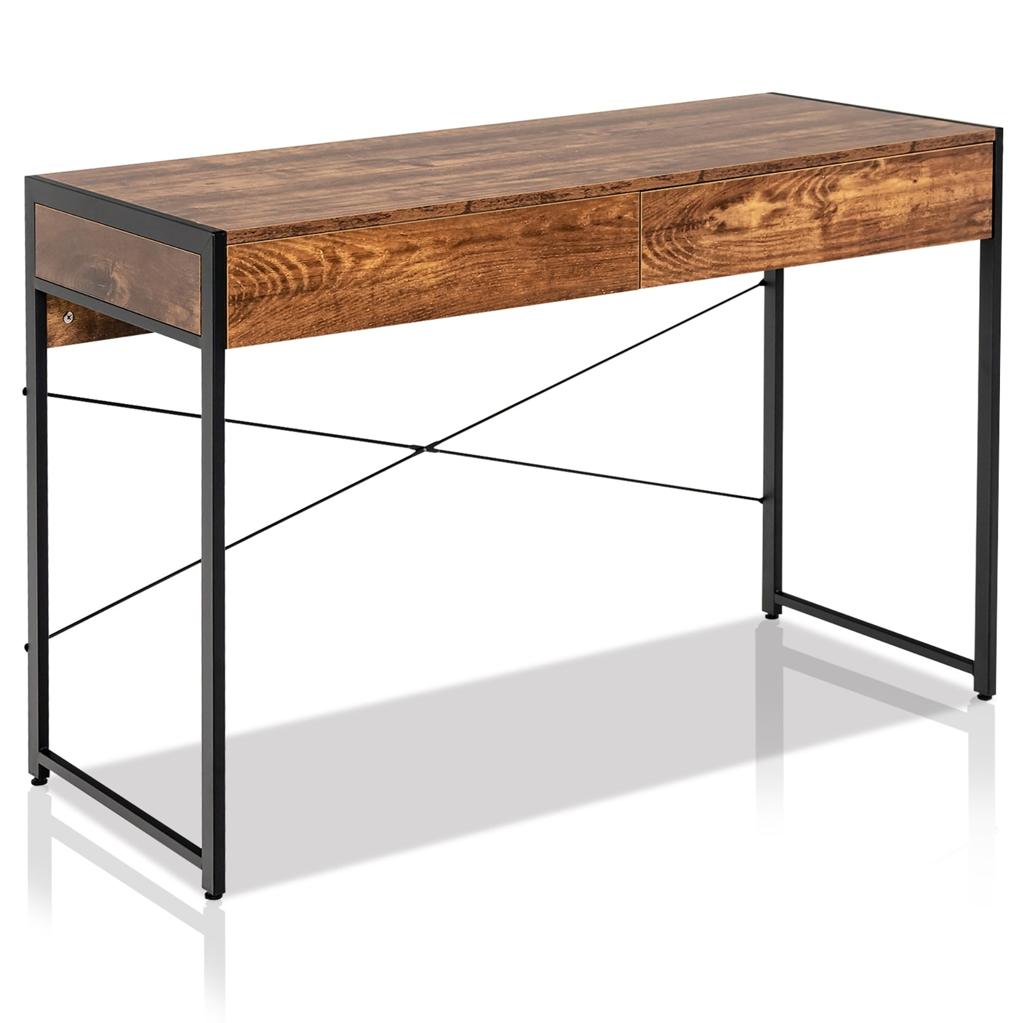 44 inch Computer Desk Home Office Study Writing Workstation W Drawers Brown