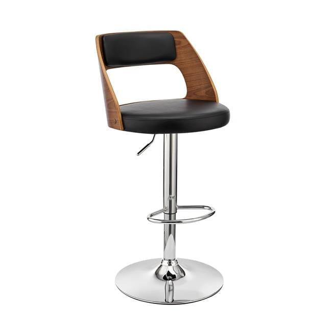 44 x 19 x 19 in. Paulo Adjustable Swivel Faux Leather & Walnut Wood Bar Stool with Base, Black & Chrome