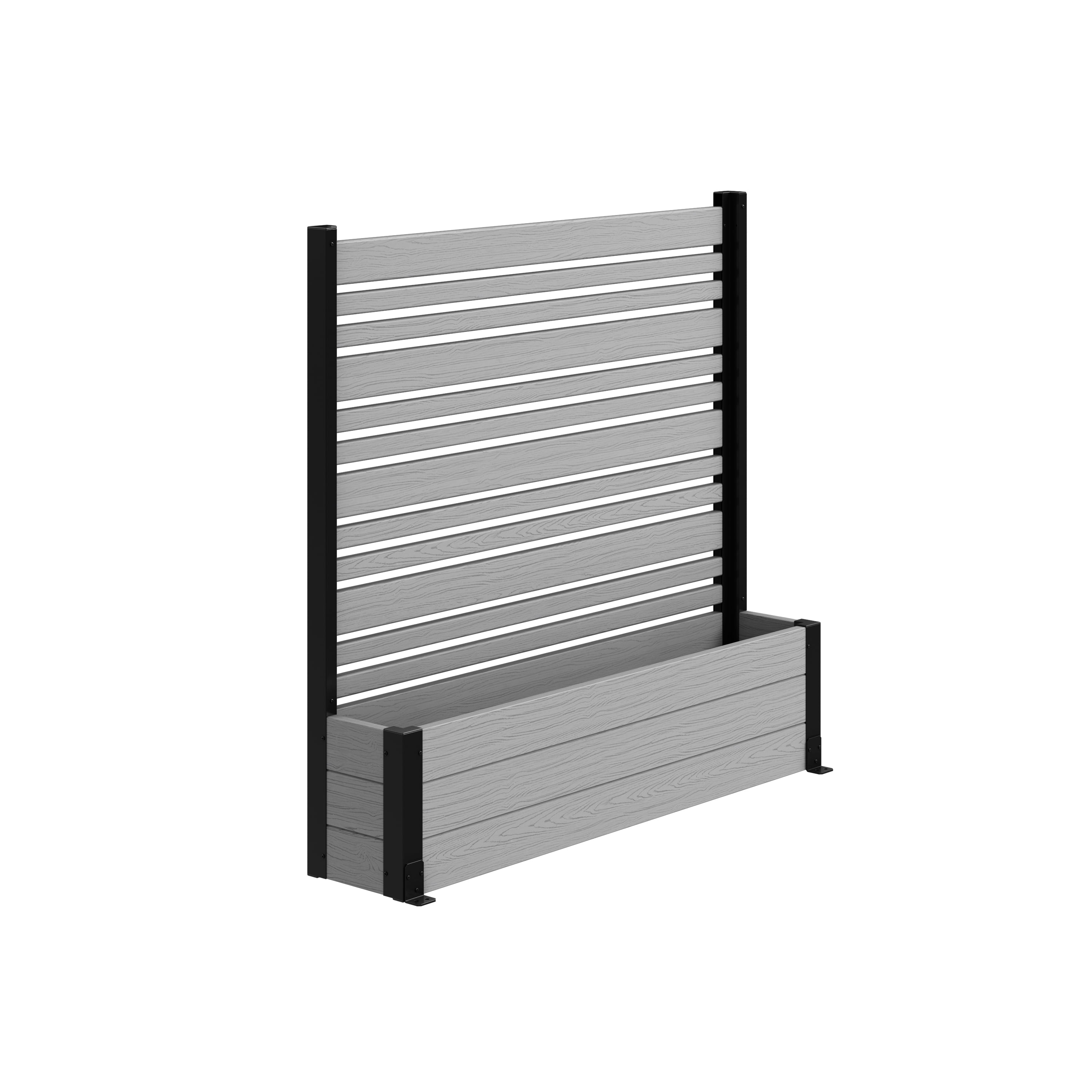 44in H x 46in W x 9.5in L (1 Screen w/ Planter) Freestanding Enclo Florence Ash Color Privacy Fence Screen with Planter Box, Outdoor Vinyl Privacy Screen Panel for Patio & Air Conditioner, EC18007